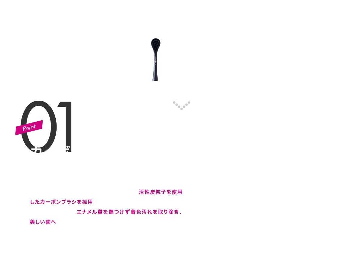 POINT01 カーボン配合ブラシと粉歯みがきで衝撃の白さへ