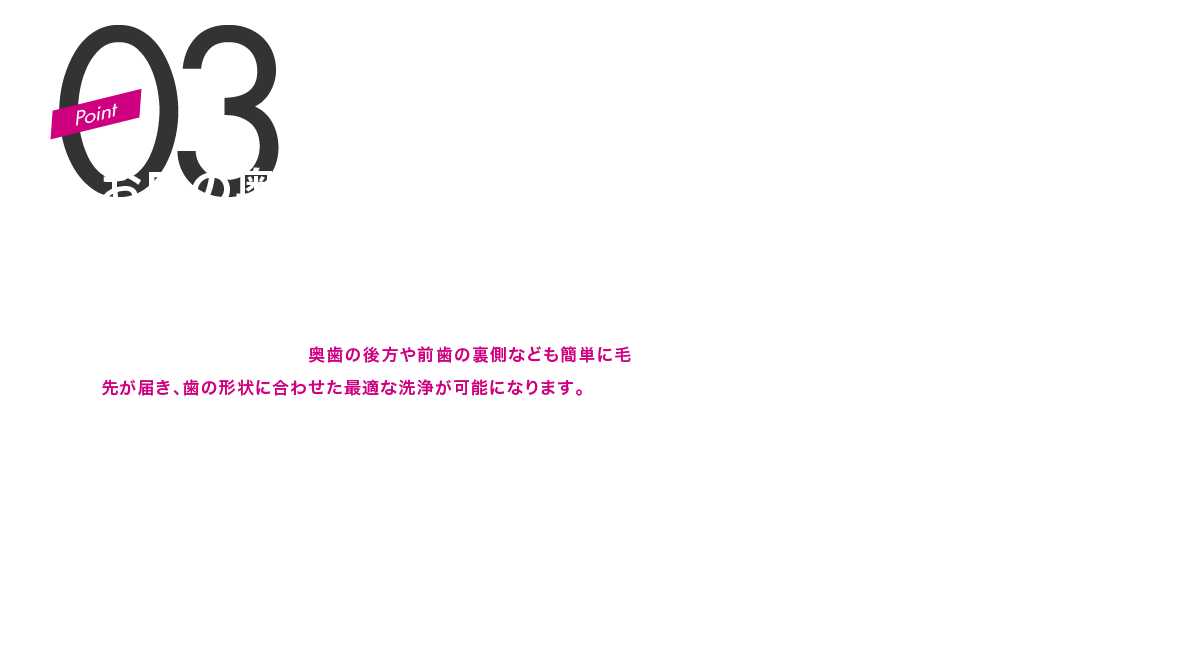 POINT03 お口の奥まで届く10°に曲がったブラシヘッド