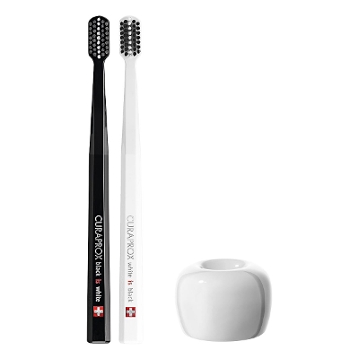 クラプロックス歯ブラシ ブラックisホワイト（黒×白）2本セット+歯ブラシスタンド（白）