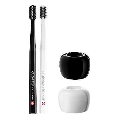 クラプロックス歯ブラシ ブラックisホワイト（黒×白）2本セット+歯ブラシスタンド（黒×白）